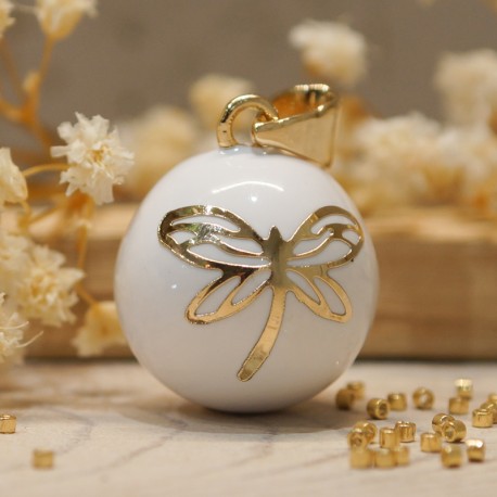 Bola de grossesse Libellule Blanc plaqué or jaune